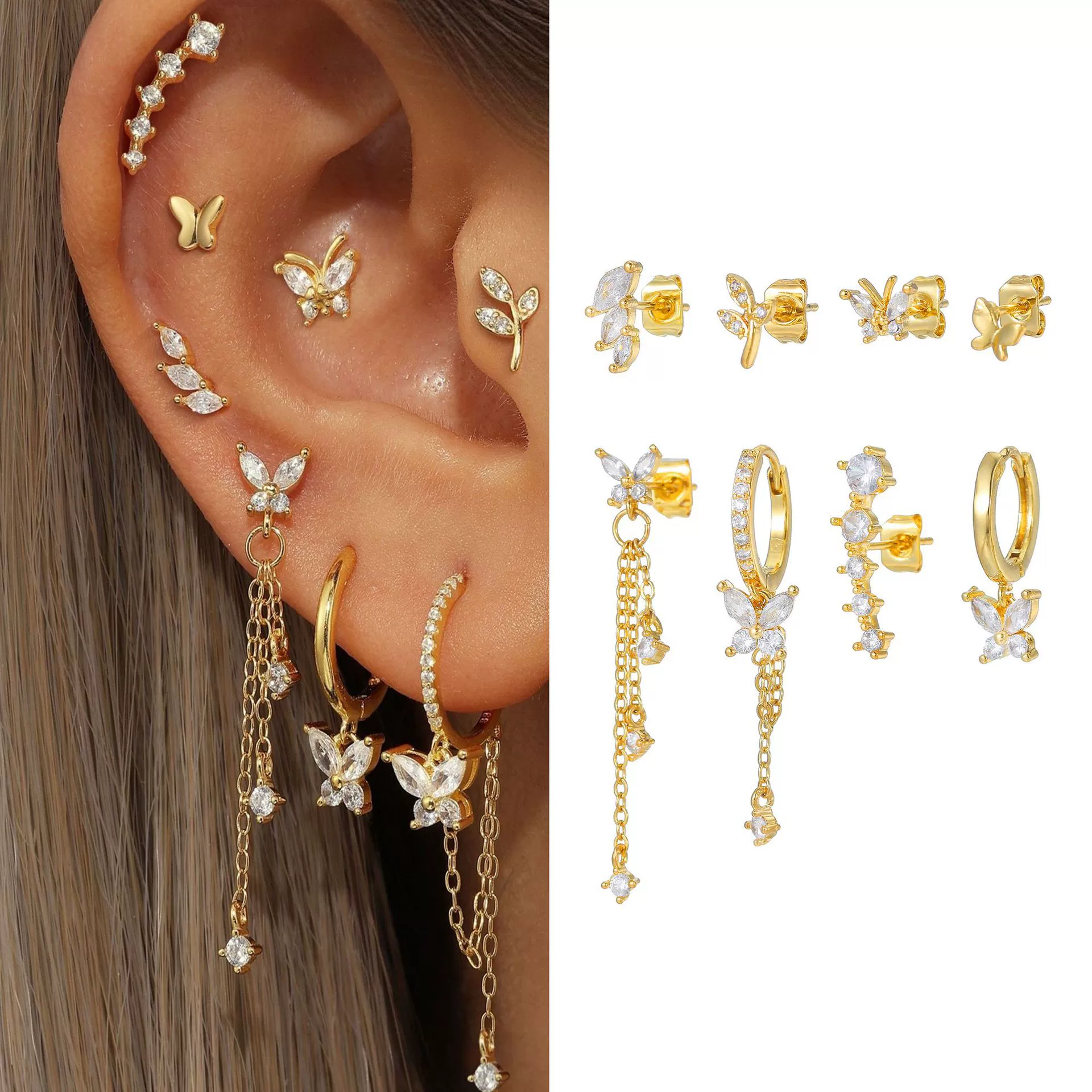 Women's S925 Sterling Silver And Copper Geometric Butterfly Chain Tassel Earrings With Zirconia - Image 2