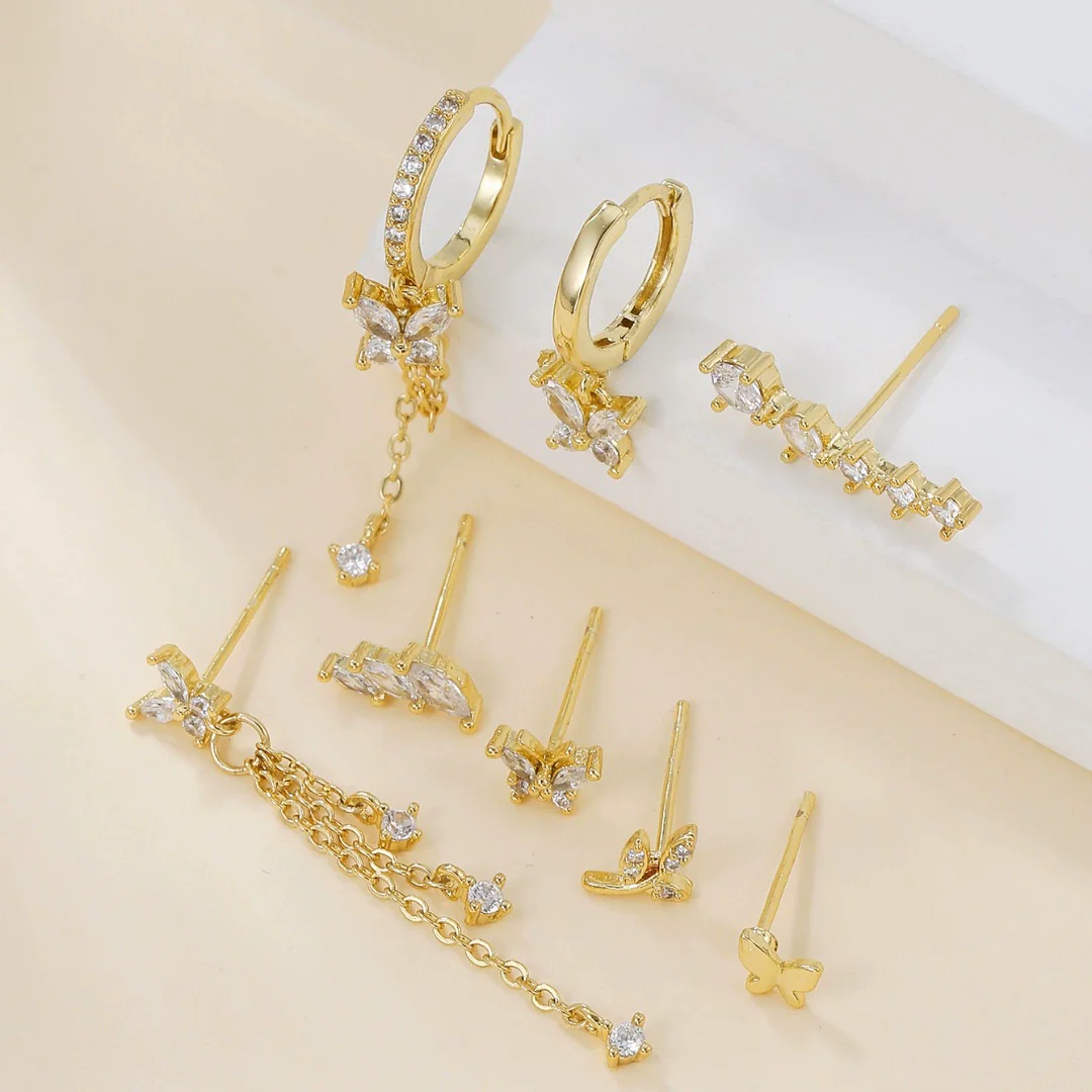 Women's S925 Sterling Silver And Copper Geometric Butterfly Chain Tassel Earrings With Zirconia - Image 4