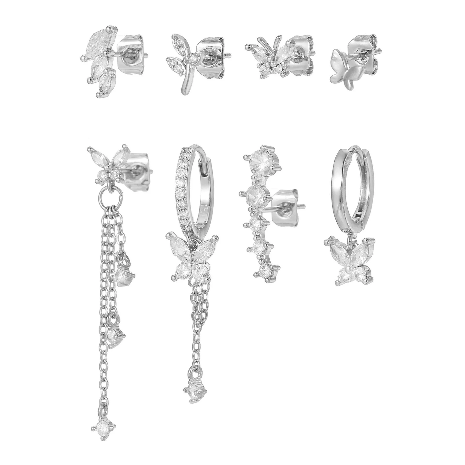 Women's S925 Sterling Silver And Copper Geometric Butterfly Chain Tassel Earrings With Zirconia - Image 7