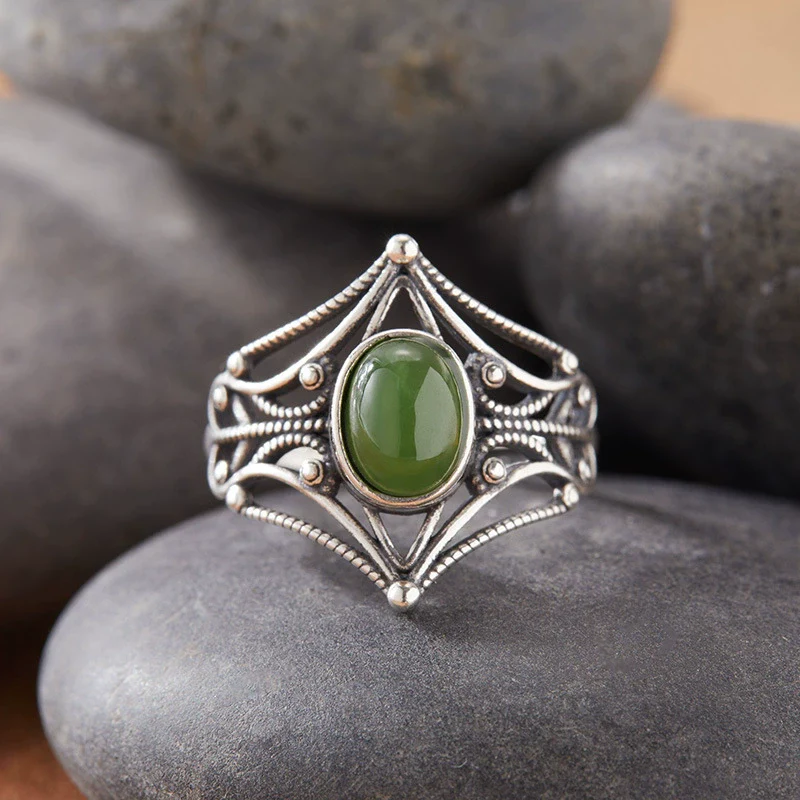 Women's S925 Sterling Silver Colored Gemstone Ring Set With Gemstones Natural Gemstone Moonstone Topaz Tiger Eye Blue Crystal Exotic Geometric - Image 4