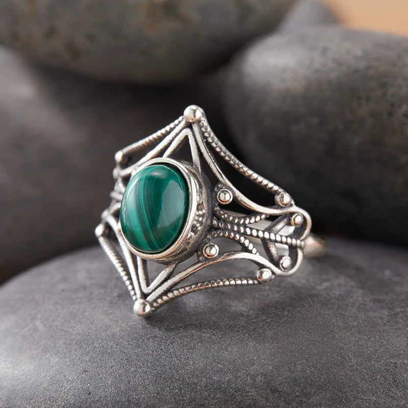 Women's S925 Sterling Silver Colored Gemstone Ring Set With Gemstones Natural Gemstone Moonstone Topaz Tiger Eye Blue Crystal Exotic Geometric - Image 6