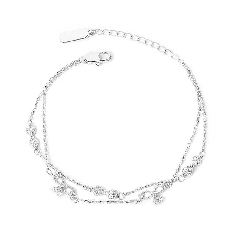 Women's S925 Sterling Silver Double Layer Butterfly And Bow Design Bracelet With Electroplating - Image 5