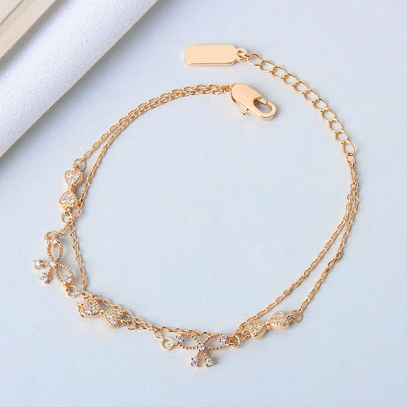 Women's S925 Sterling Silver Double Layer Butterfly And Bow Design Bracelet With Electroplating - Image 7
