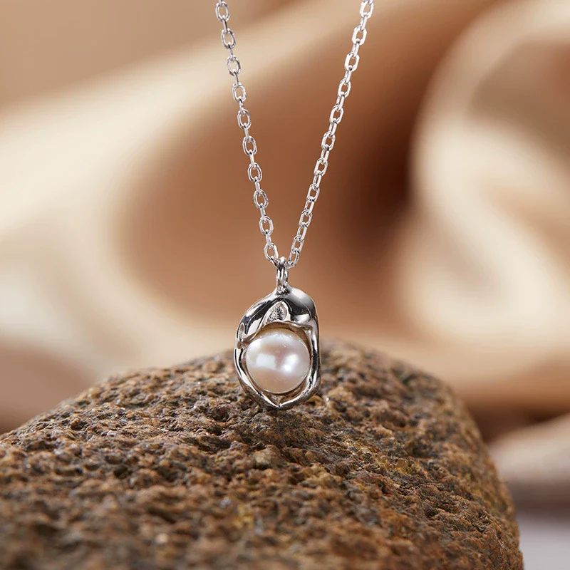 Women's S925 Sterling Silver Freshwater Pearl Ring With Geometric Ushaped Pattern Set With Gems Plated With 18K Gold - Image 8