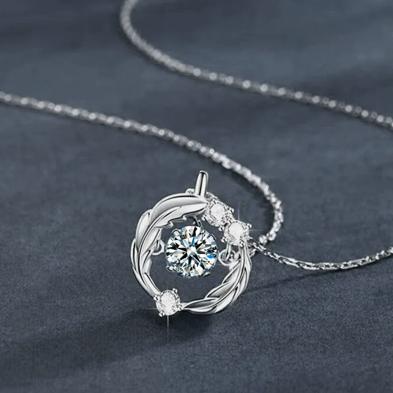 Women's S925 Sterling Silver Geometric Moissanite Pendant Cross Chain Necklace Set With Diamonds