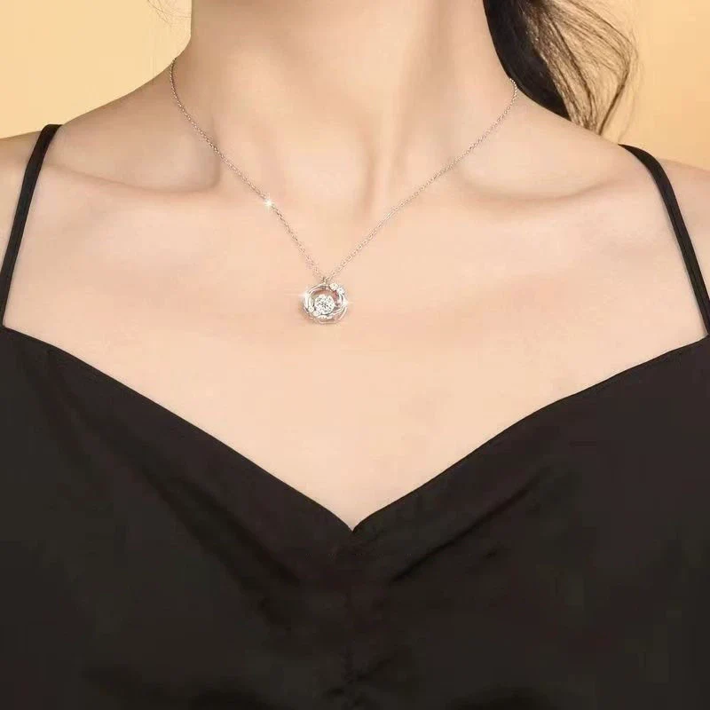 Women's S925 Sterling Silver Geometric Moissanite Pendant Cross Chain Necklace Set With Diamonds - Image 3