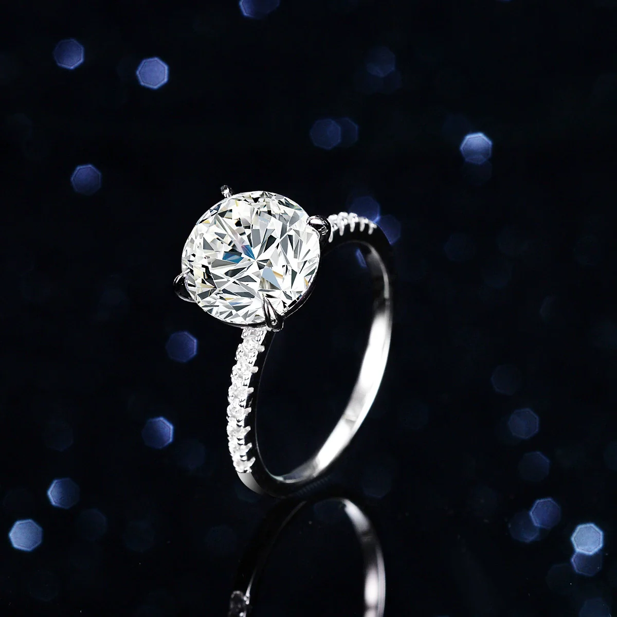 Women's S925 Sterling Silver Geometric Moissanite Ring Fourclaw Design - Image 3