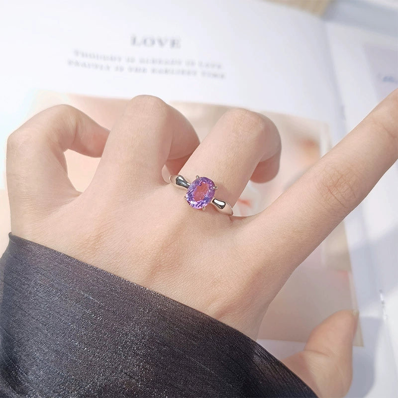 Women's S925 Sterling Silver Geometric Natural Topaz Garnet Citrine Amethyst Ring Set With Crystal - Image 2