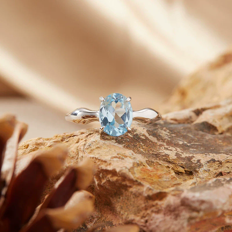Women's S925 Sterling Silver Geometric Natural Topaz Garnet Citrine Amethyst Ring Set With Crystal - Image 3