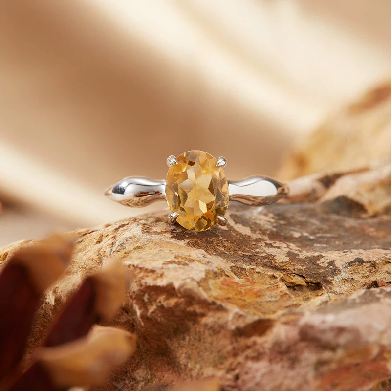 Women's S925 Sterling Silver Geometric Natural Topaz Garnet Citrine Amethyst Ring Set With Crystal - Image 4