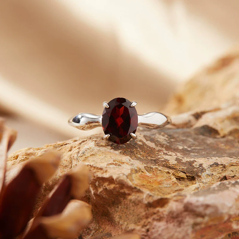 Women's S925 Sterling Silver Geometric Natural Topaz Garnet Citrine Amethyst Ring Set With Crystal - Image 7