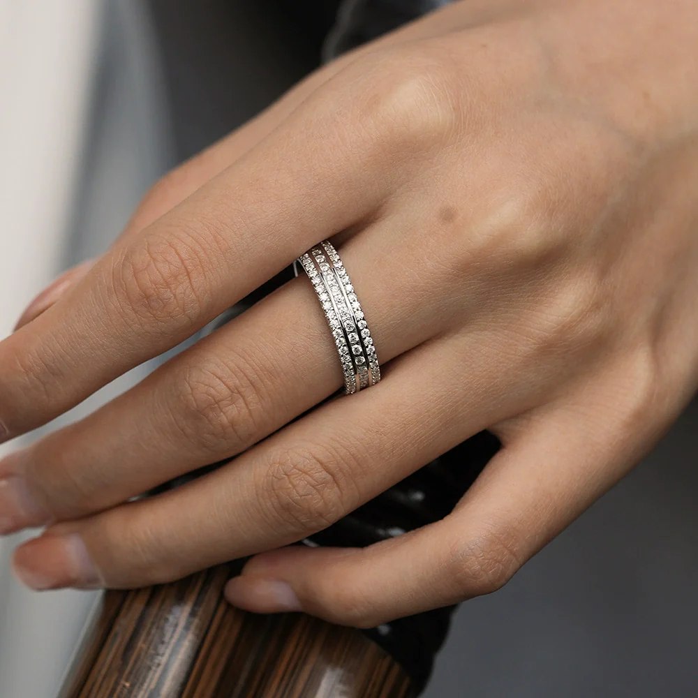 Women's S925 Sterling Silver Geometric Round Hip Hop Ring With Synthetic Carbon Silicon Stone Seiko Design - Image 3