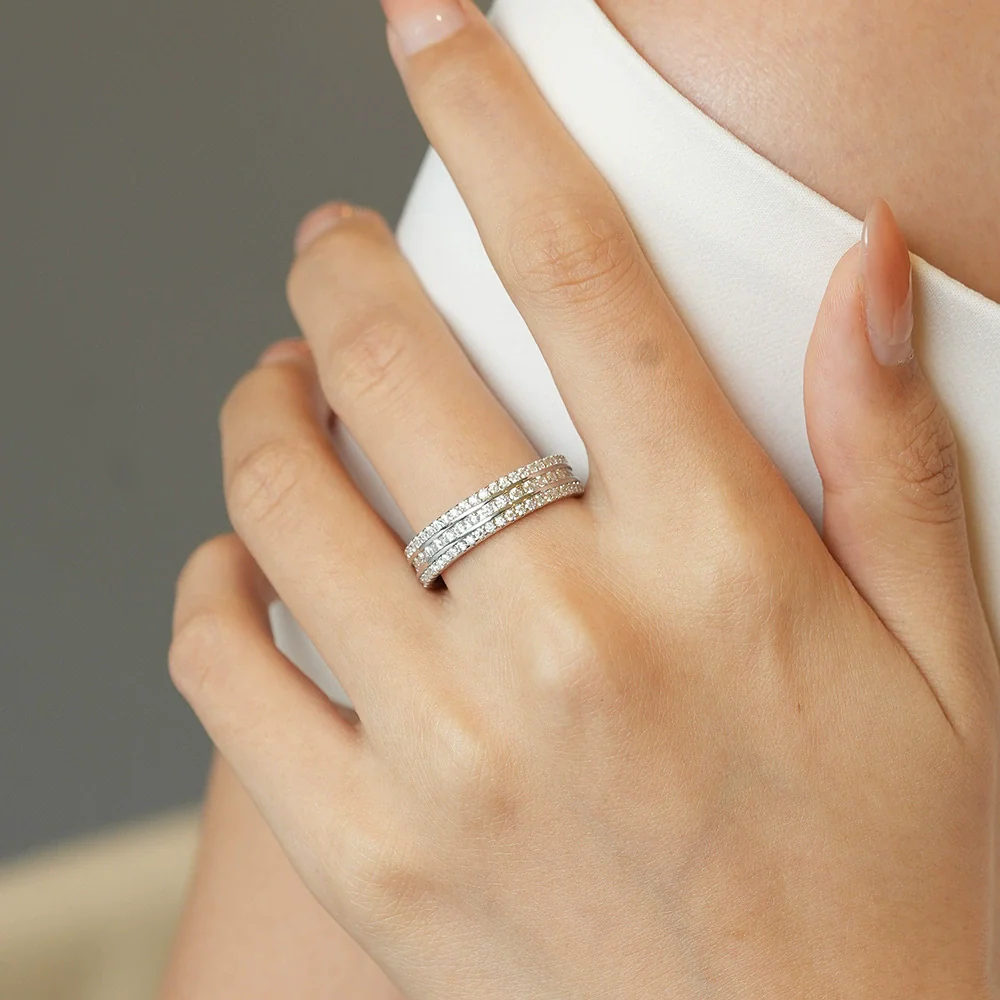 Women's S925 Sterling Silver Geometric Round Hip Hop Ring With Synthetic Carbon Silicon Stone Seiko Design - Image 4
