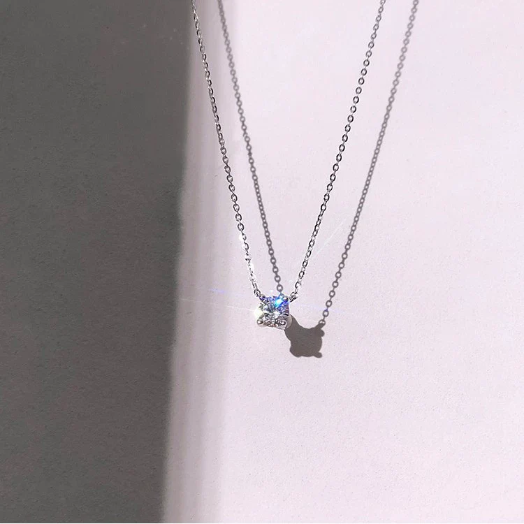 Women's S925 Sterling Silver Geometric Single Diamond Necklace Simple Style - Image 3