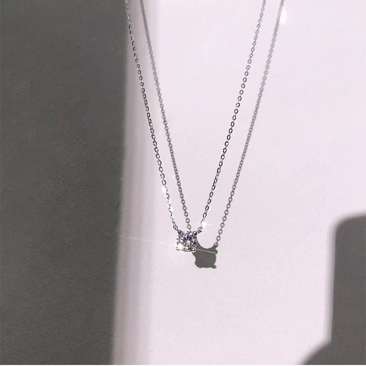 Women's S925 Sterling Silver Geometric Single Diamond Necklace Simple Style - Image 4