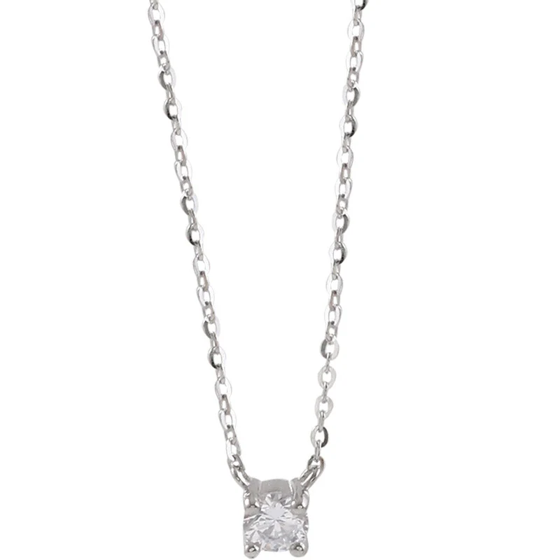 Women's S925 Sterling Silver Geometric Single Diamond Necklace Simple Style - Image 5