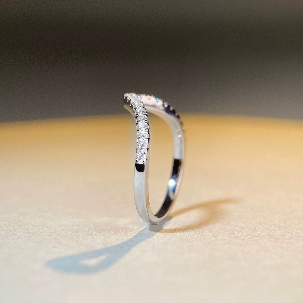 Women's S925 Sterling Silver Geometric Vshaped Stacked Ring Electroplated Does Not Fade - Image 2