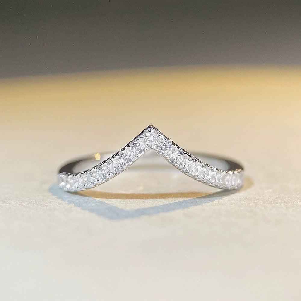 Women's S925 Sterling Silver Geometric Vshaped Stacked Ring Electroplated Does Not Fade - Image 3