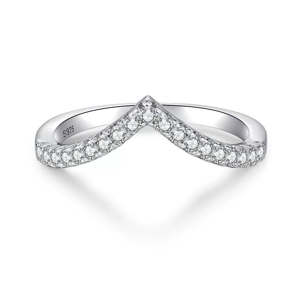 Women's S925 Sterling Silver Geometric Vshaped Stacked Ring Electroplated Does Not Fade - Image 4