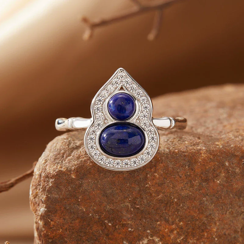 Women's S925 Sterling Silver Gourd Shaped Colored Gemstone Ring Set With Gems - Image 4
