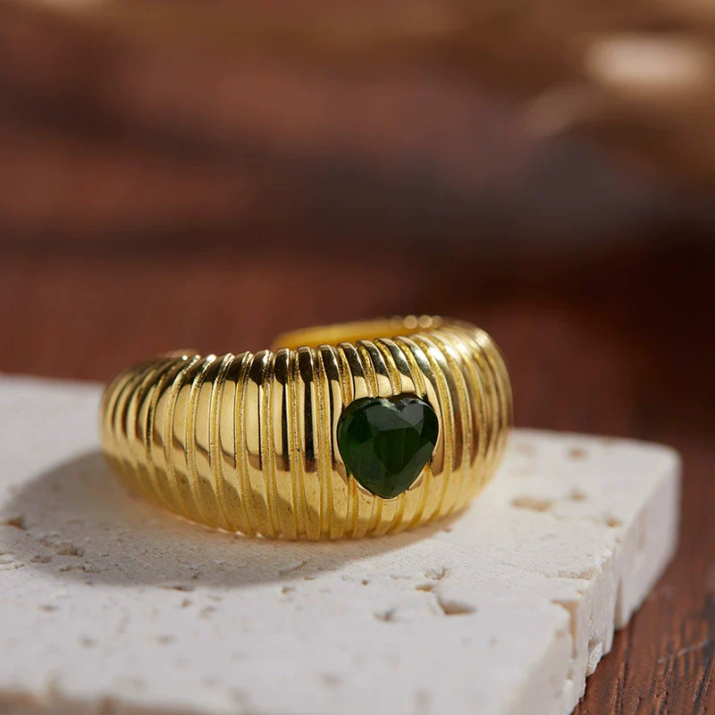 Women's S925 Sterling Silver Inlaid Natural Garnet Diopside Topaz Heart Ring With Geometric And Floral Patterns - Image 4