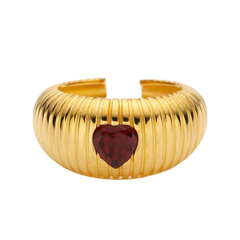 Women's S925 Sterling Silver Inlaid Natural Garnet Diopside Topaz Heart Ring With Geometric And Floral Patterns - Image 5