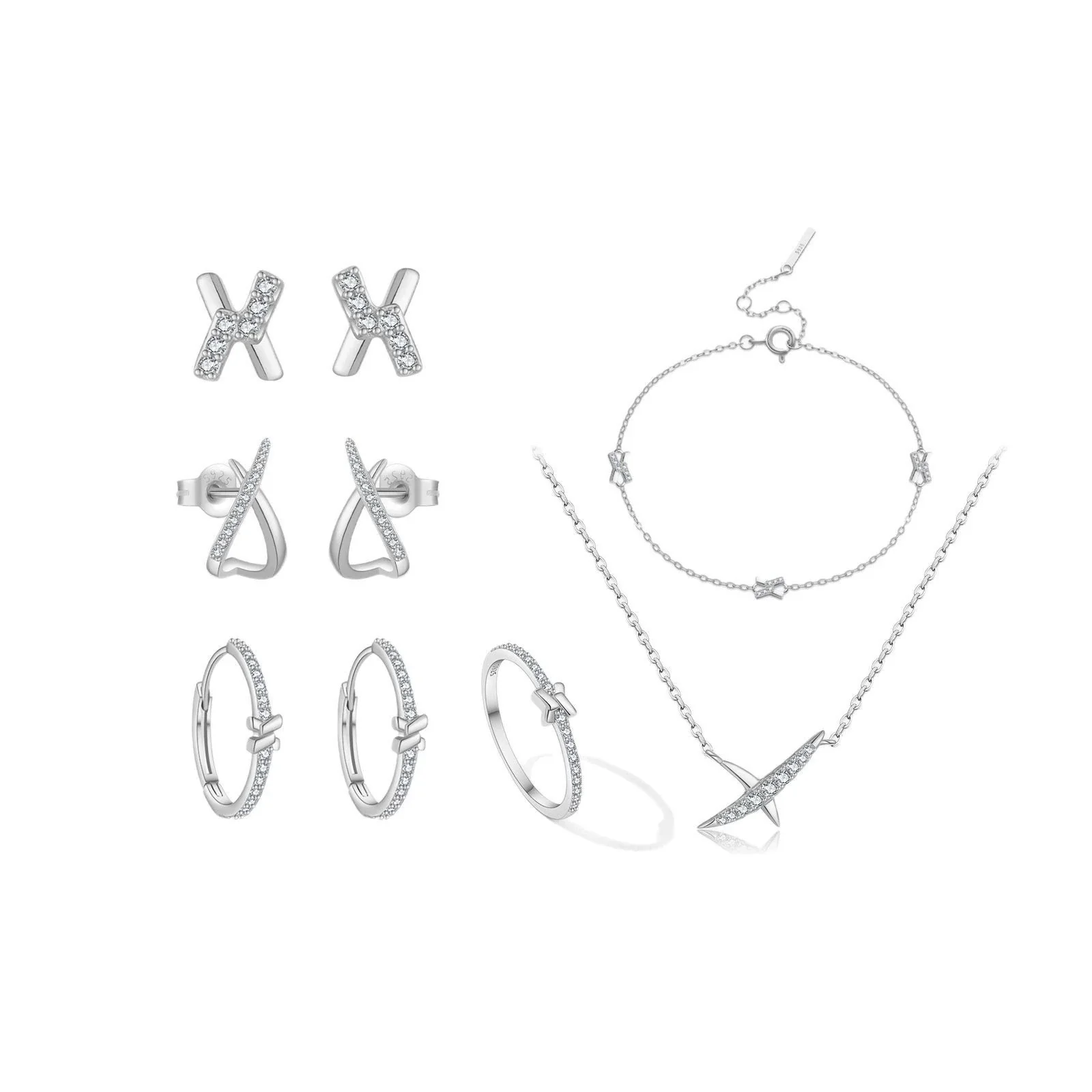 Women's S925 Sterling Silver Jewelry Set With Microinlaid Zircon Bracelet Necklace Earrings Classic Versatile Design - Image 5