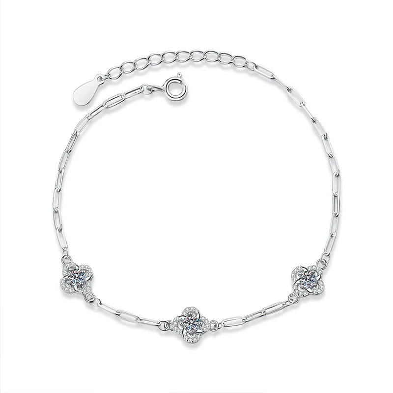 Women's S925 Sterling Silver Moissanite Flower Shaped Set With Diamonds Bracelet - Image 5