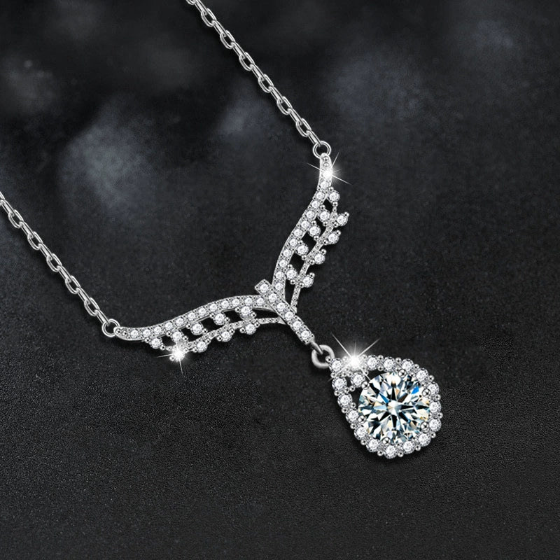 Women's S925 Sterling Silver Moissanite Water Drop And U Shape Fashion Geometric Pendant Necklace With Cross Chain - Image 2