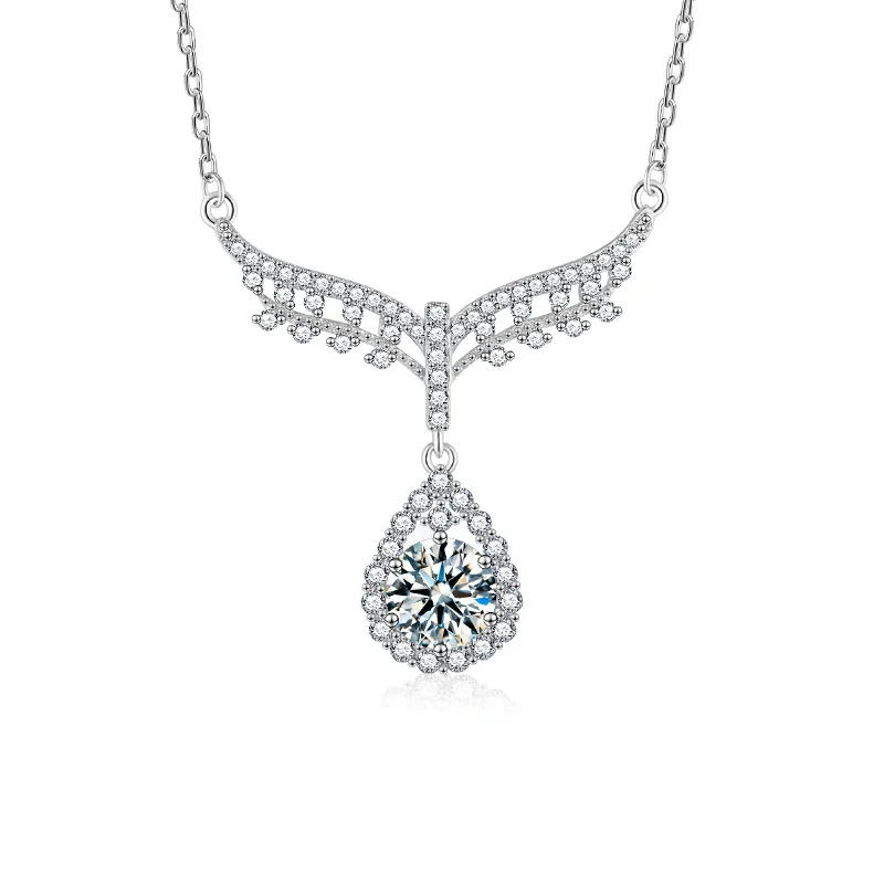Women's S925 Sterling Silver Moissanite Water Drop And U Shape Fashion Geometric Pendant Necklace With Cross Chain - Image 4
