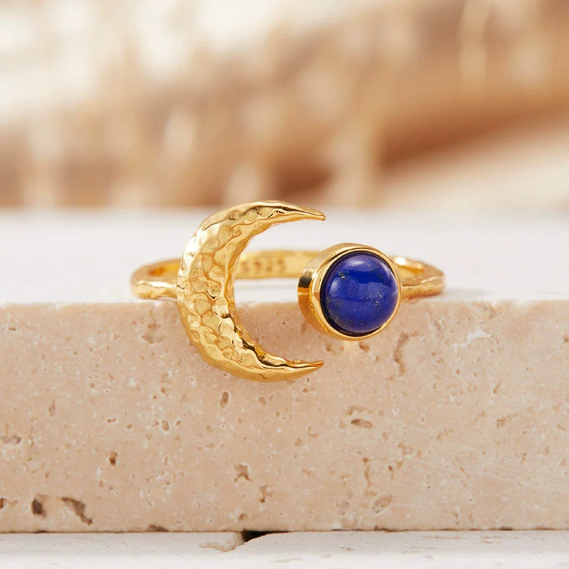 Women's S925 Sterling Silver Moon Shape Ring Set With Natural Jasper Gemstones - Image 10