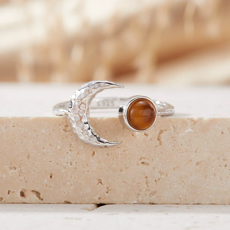 Women's S925 Sterling Silver Moon Shape Ring Set With Natural Jasper Gemstones - Image 15