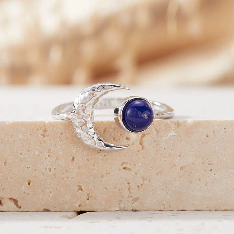 Women's S925 Sterling Silver Moon Shape Ring Set With Natural Jasper Gemstones - Image 3