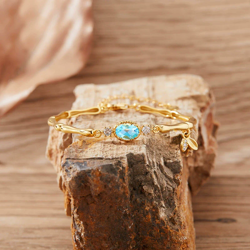Women's S925 Sterling Silver Natural Gemstone Bracelet Set With Gemstones In Niche Style - Image 3