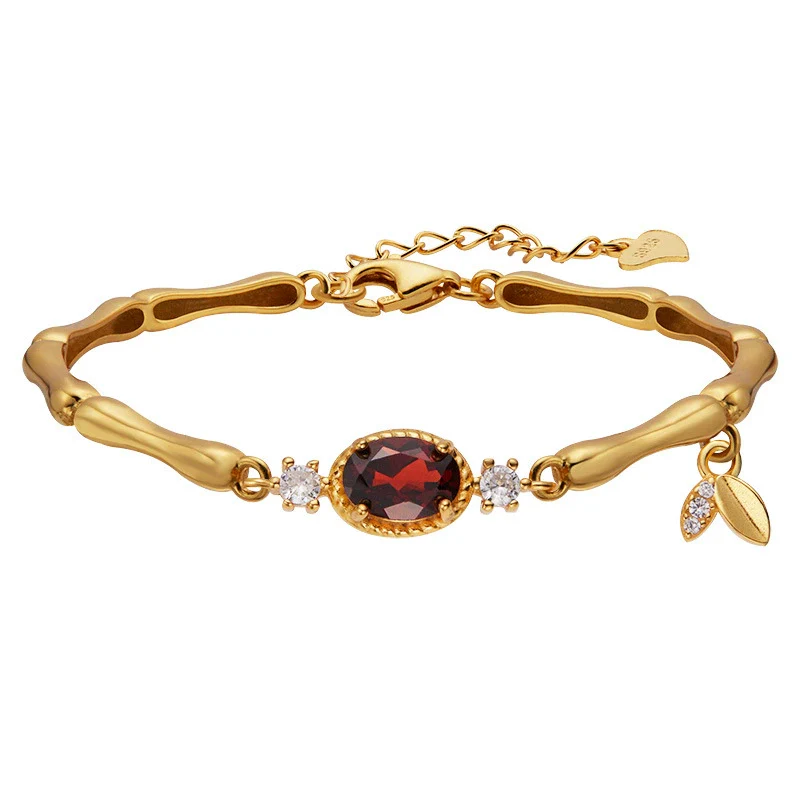 Women's S925 Sterling Silver Natural Gemstone Bracelet Set With Gemstones In Niche Style - Image 5