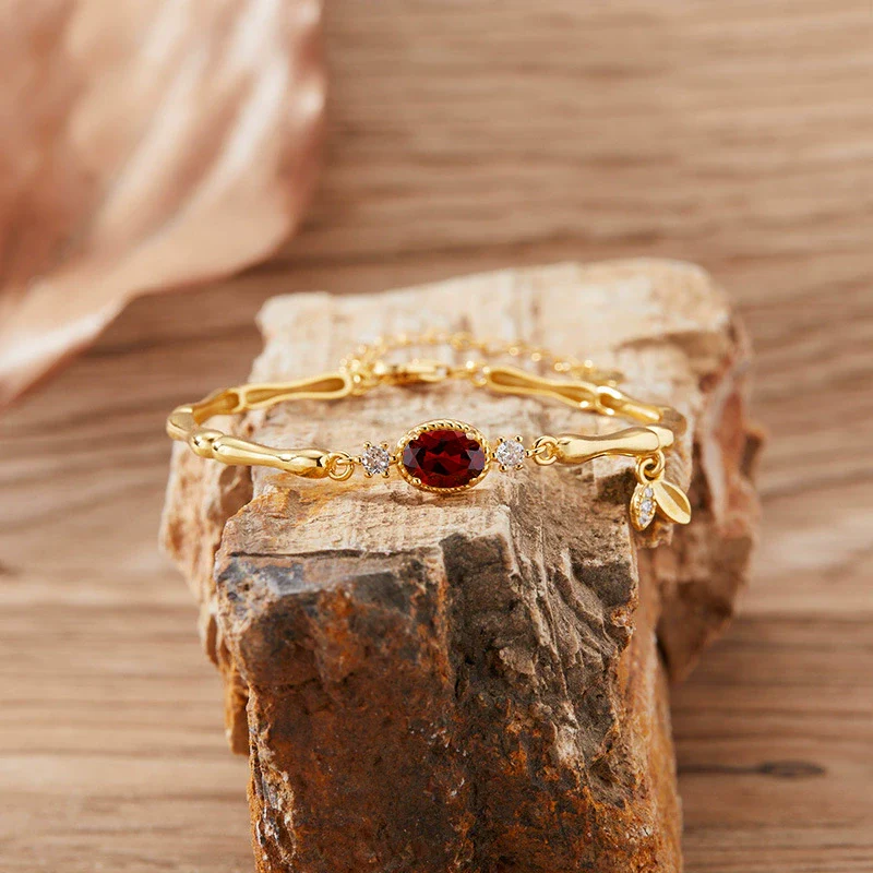 Women's S925 Sterling Silver Natural Gemstone Bracelet Set With Gemstones In Niche Style - Image 6