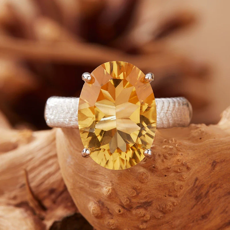 Women's S925 Sterling Silver Natural White Crystal Citrine Amethyst Geometric Ring Jewelry - Image 2