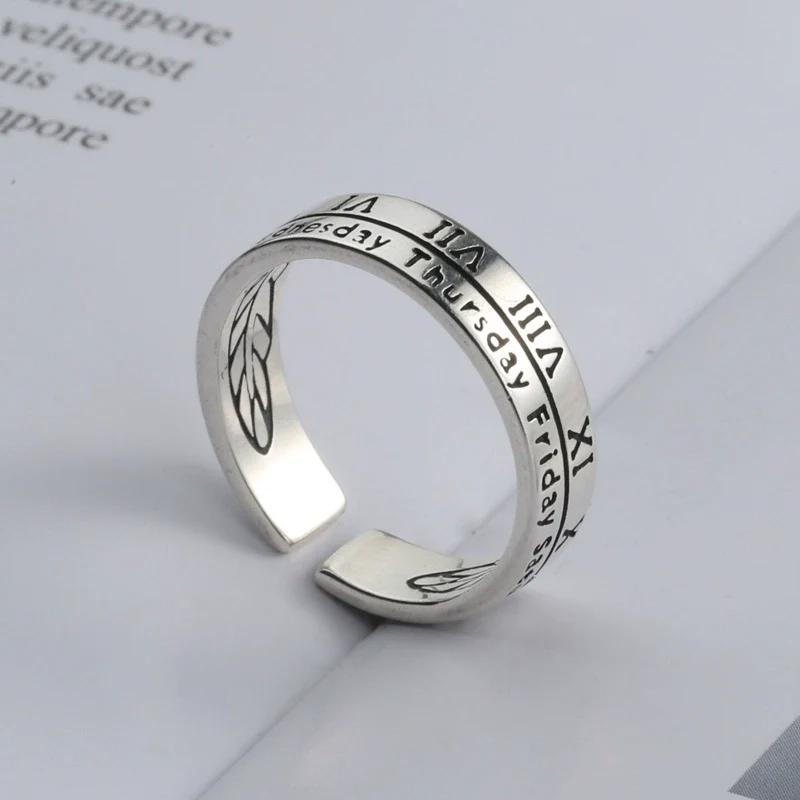Women's S925 Sterling Silver Open Ring With Roman Numerals And Electroplating Treatment - Image 2