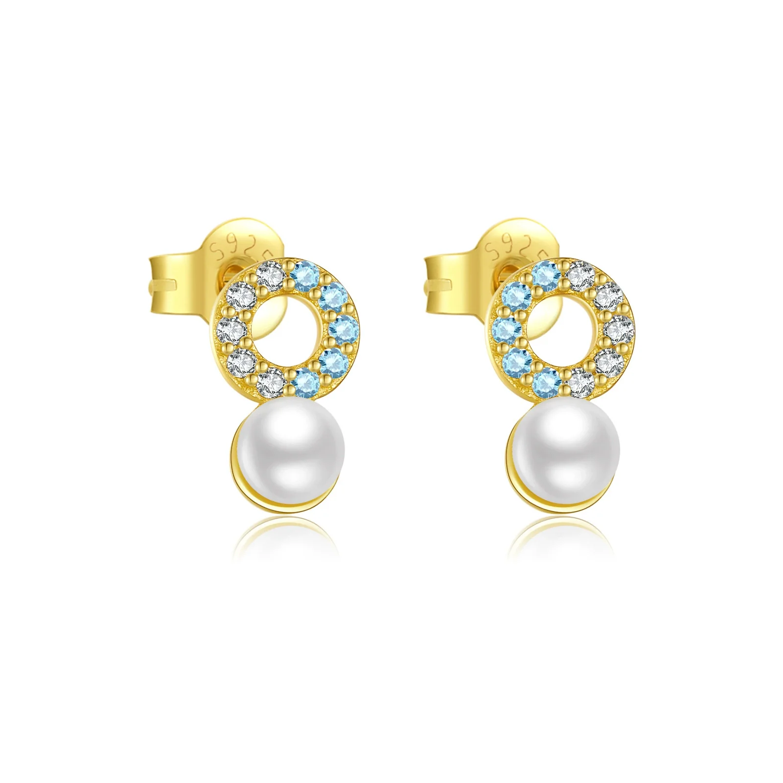 Women's S925 Sterling Silver Pearl Ear Nail With Geometric Style And Electroplated Platinum 18K Gold - Image 5