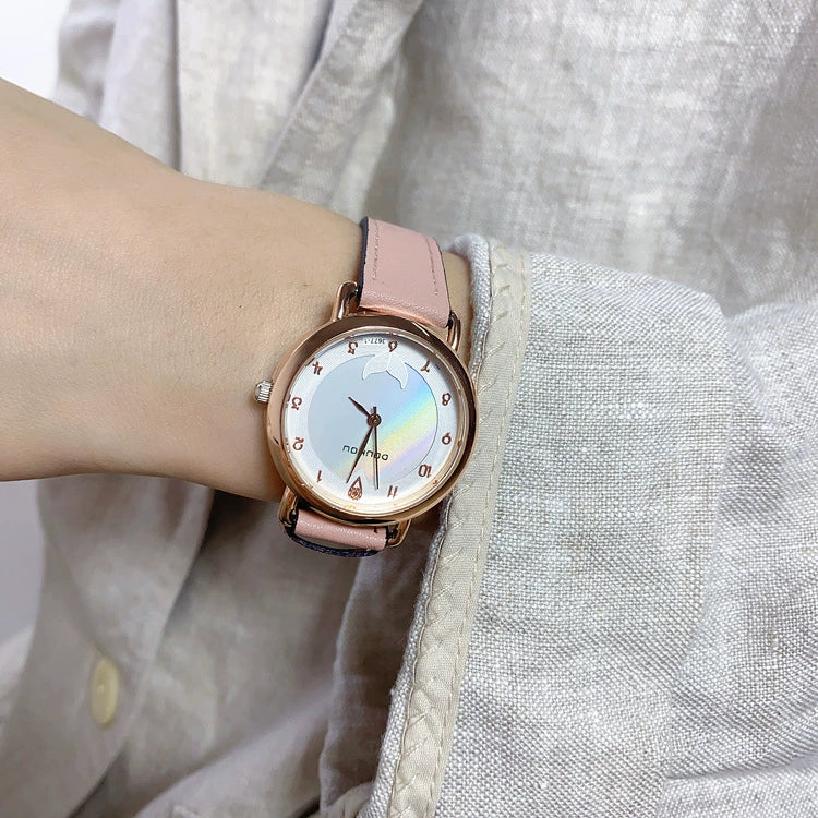 Women's Shell Dial Alloy Case Ordinary Glass Mirror Pointer Watch Retro Leather Leisure Style - Image 5