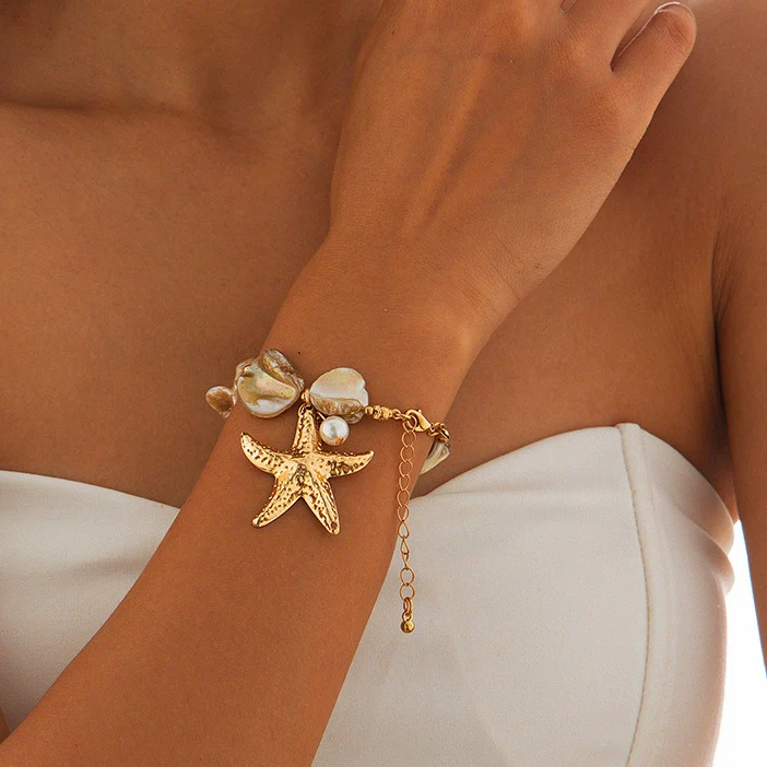 Women's Shell Imitation Pearl Alloy Animals Zodiac Signs Handmade Starfish Conch Necklace - Image 3