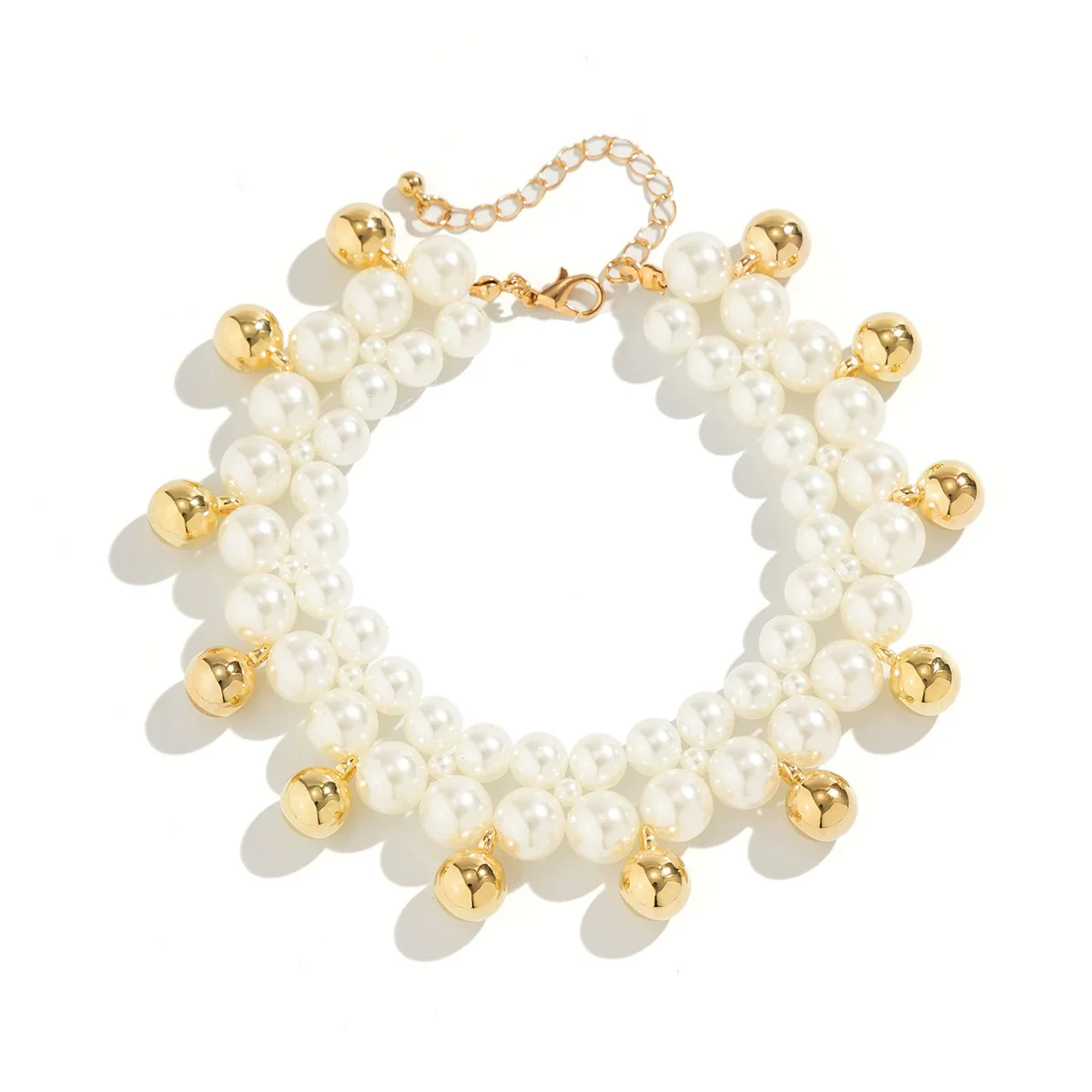 Women's Simple Doublelayer Geometric Imitation Pearl Anklet Made Of Plastic And Resin - Image 3