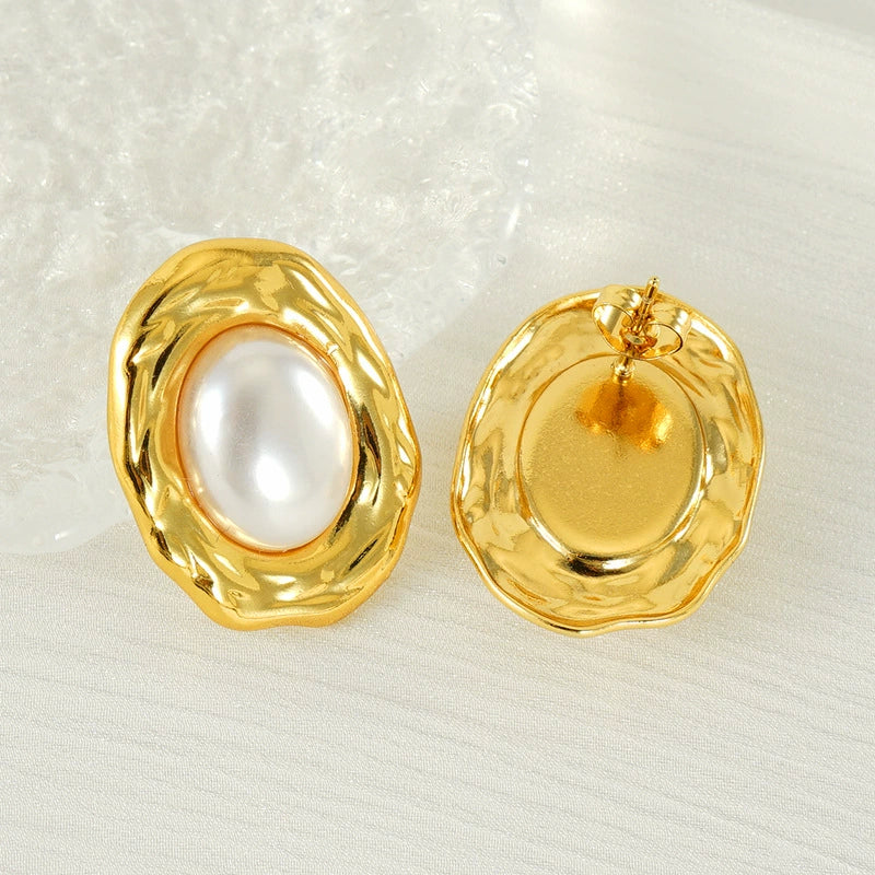 Women's Simple Elegant Light Luxury 316L Stainless Steel Heartshaped Titanium Steel Pearl Earrings With Geometric Design And Electroplating - Image 3