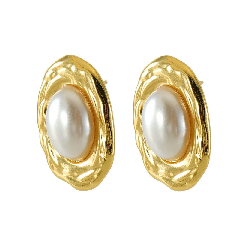 Women's Simple Elegant Light Luxury 316L Stainless Steel Heartshaped Titanium Steel Pearl Earrings With Geometric Design And Electroplating - Image 5