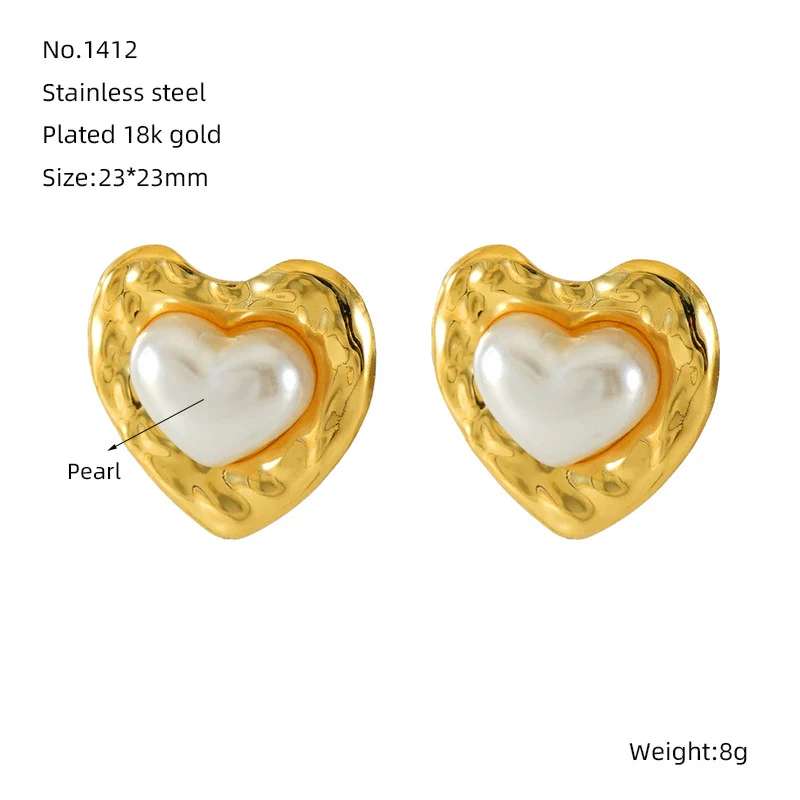 Women's Simple Elegant Light Luxury 316L Stainless Steel Heartshaped Titanium Steel Pearl Earrings With Geometric Design And Electroplating - Image 6