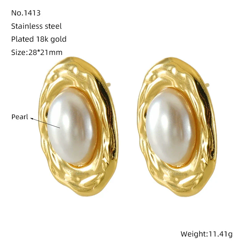 Women's Simple Elegant Light Luxury 316L Stainless Steel Heartshaped Titanium Steel Pearl Earrings With Geometric Design And Electroplating - Image 7