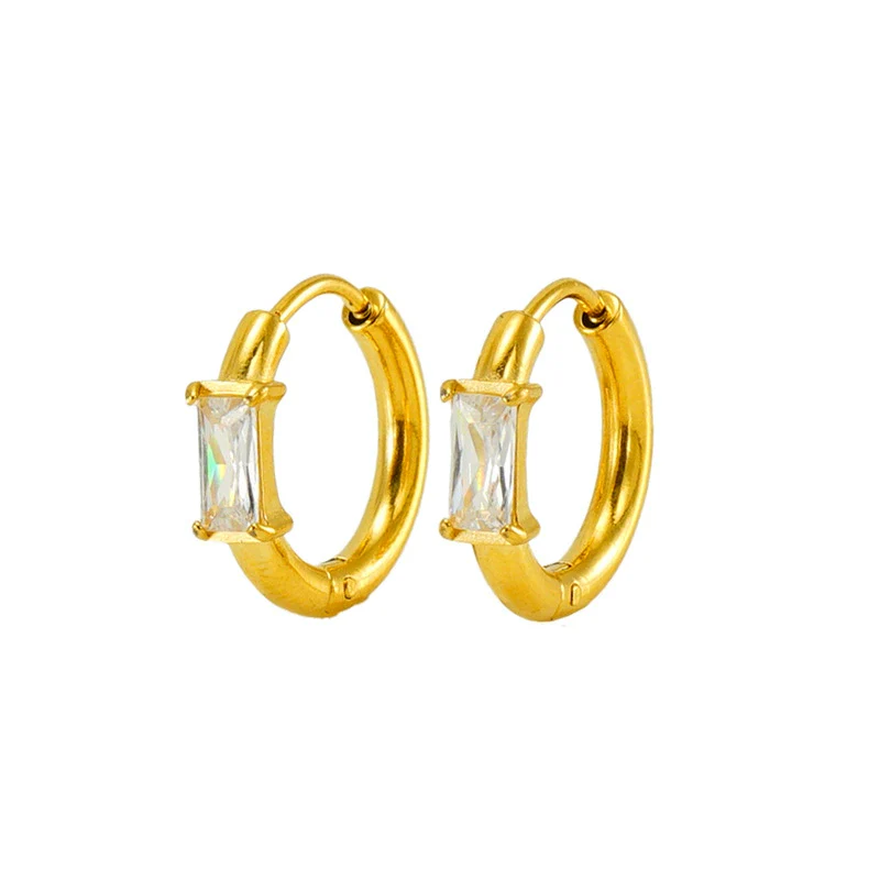 Women's Simple Fashion Square Zircon Inlaid 316L Stainless Steel 18K Gold Plated Geometric Earrings - Image 5