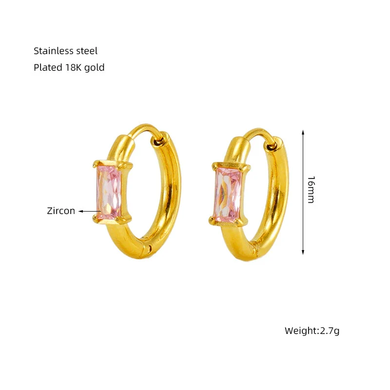 Women's Simple Fashion Square Zircon Inlaid 316L Stainless Steel 18K Gold Plated Geometric Earrings - Image 9