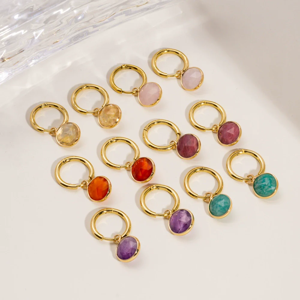 Women's Simple Geometric Natural Stone And Copper Earrings Set With Gemstones - Image 3