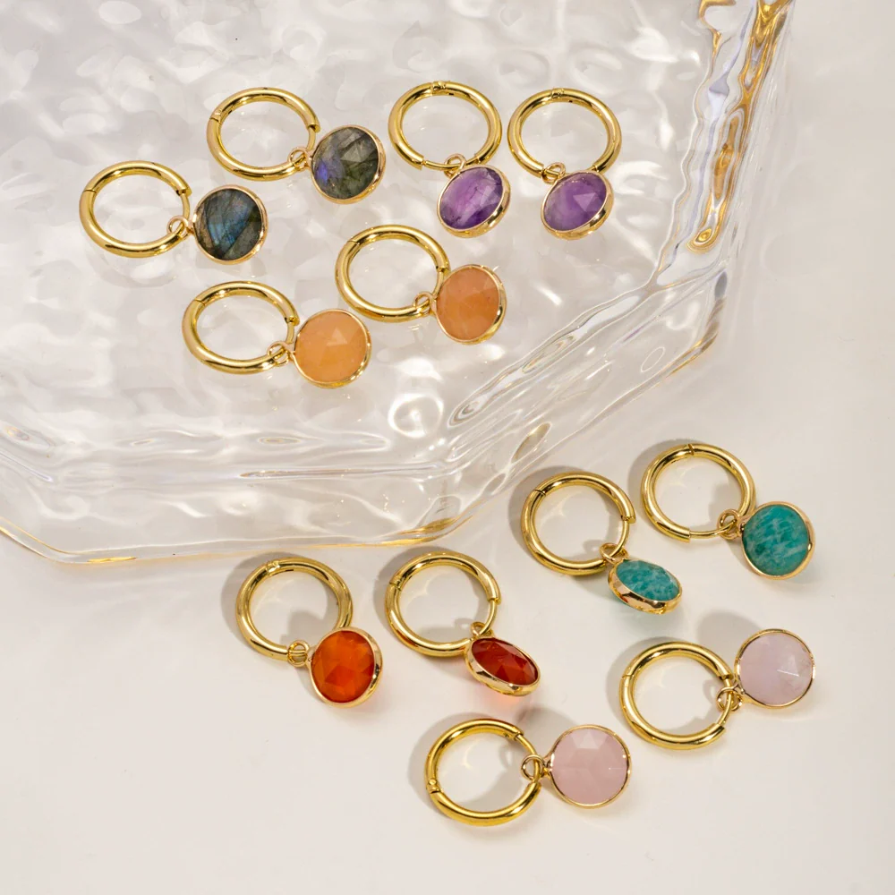 Women's Simple Geometric Natural Stone And Copper Earrings Set With Gemstones - Image 4